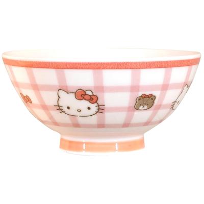 Sanrio Rice Microwave and Dishwasher Blue and White Check Made In Product Number 300101 "Hello Kitty" Bowl, 11cm, Safe, Pattern, Japan,