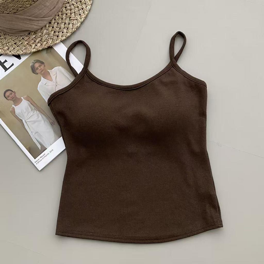 Women's Padded Camisole Top, Stretchy Slimming Cami with Built-in Bra, Pure Desire Style Spring Summer Basic