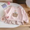 Girls Spring Autumn Sweet Plaid Floral Fake Two Piece Sweatshirt Dress Baby Cute Long Sleeve Dress For Little Kids