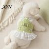 Spring Dog Clothing Sleeveless Tweed Dress, Ruffled Pet Dress with Lace Breathable Mesh Apparel Trim, Cute Summer Harness for Small Dogs Stylish