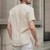 European and American Summer Men's Solid Color Short-Sleeve Stand Collar Casual Shirt for Teens, Large Size