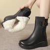 Soft leather soft-soled plush boots winter warm muffin bottom non-slip women's medium boots cotton shoes mother fashion