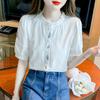 New Summer Women's Fashion Age-reducing Embroidered Cotton Shirt for Women's Fashionable Cotton Puff Sleeve Loose Top