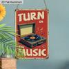 2D Flat 1pc Vintage Music Inspired Aluminium Wall Art Sign Turn on The Music 8x12 Inch Aluminium Rustic Home Bar Decor Music Studio Wall
