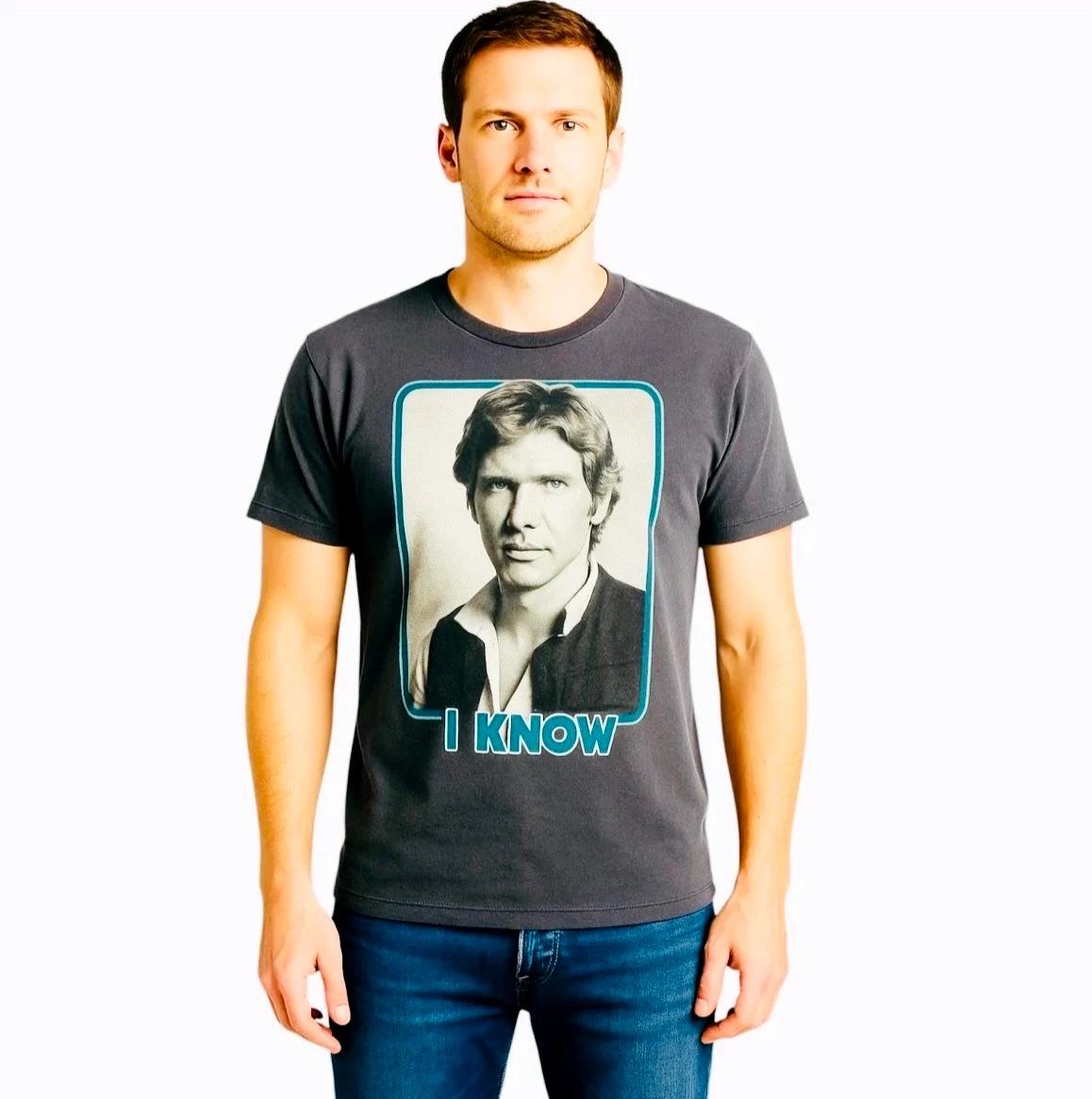 

Star Wars Han Solo I Know 100% Cotton T-shirt Mens Tees Top Men’s XL Gray Graphic Tee S