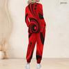 Women Plus Size Printed Nurse Scrub Set V Neck Long Sleeve Top With Pockets Long Pants