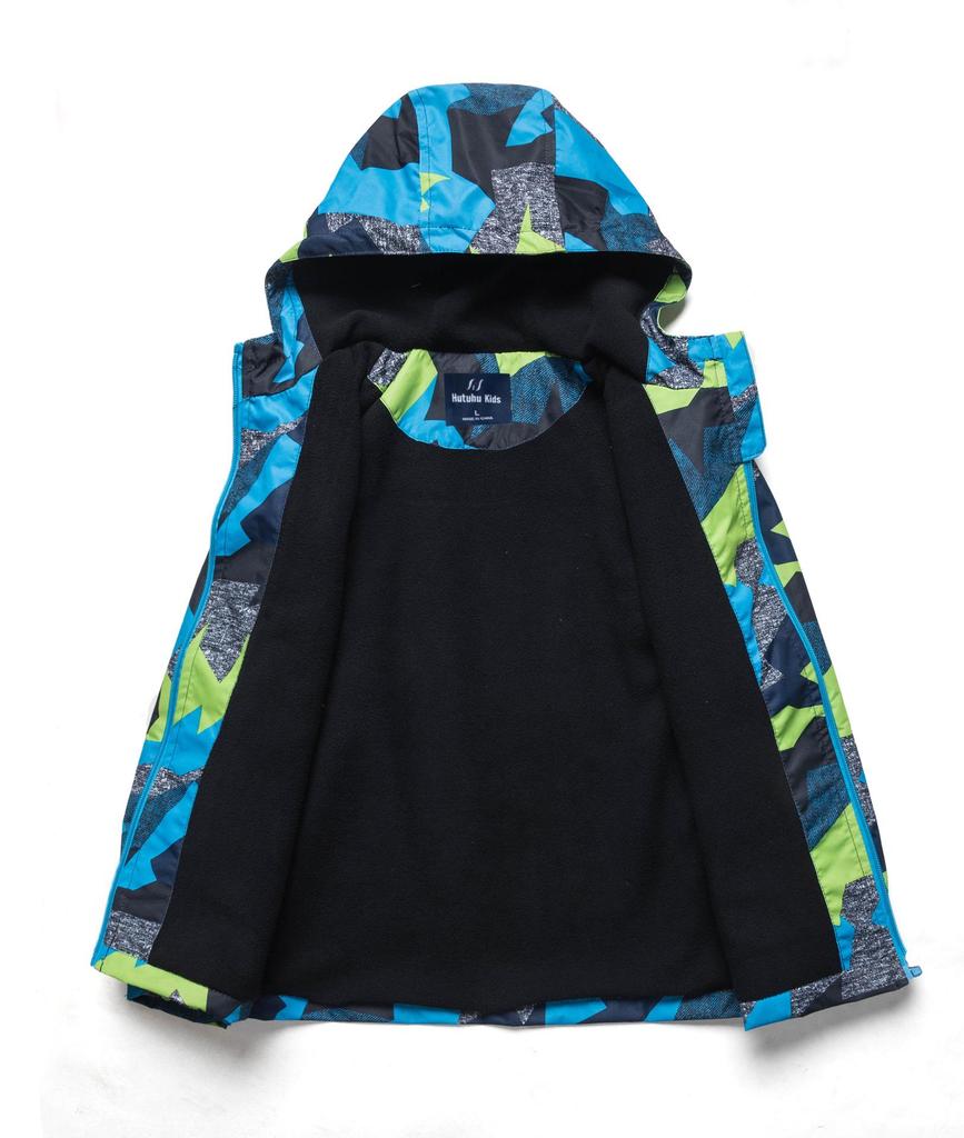 Boys' Camouflage Windproof Waterproof Plus Velvet Jacket for Medium and Large Children