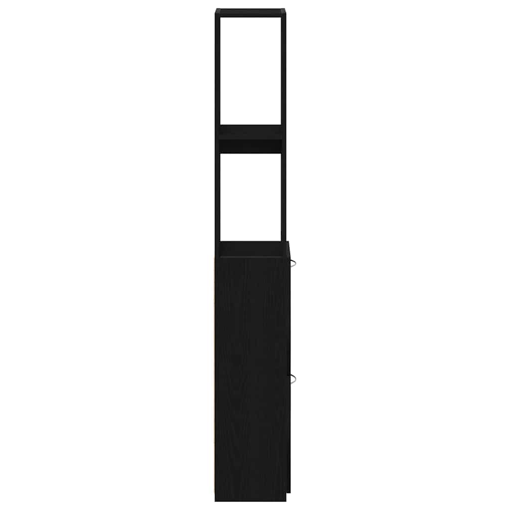 Bathroom Cabinet with Door Black Oak Effect 25 x 25 x 170 cm