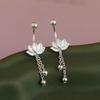 Lotus Stud Earrings: Women's Luxury Tassel Design, High-End Fashion, New Chinese Style Jewelry.