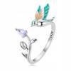 Silver Hummingbird Open Ring S925 Colorful