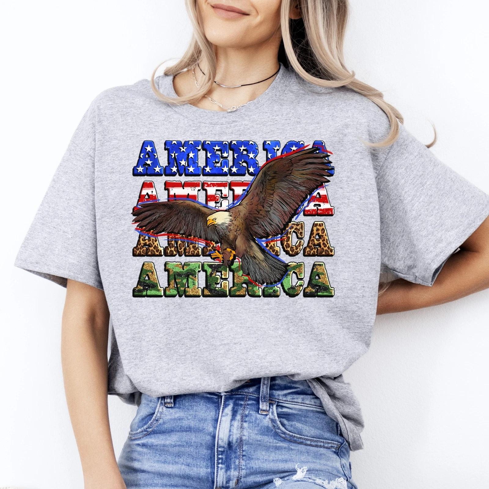 America American Eagle T-Shirt USA patriotic Unisex tee White Sand Grey S