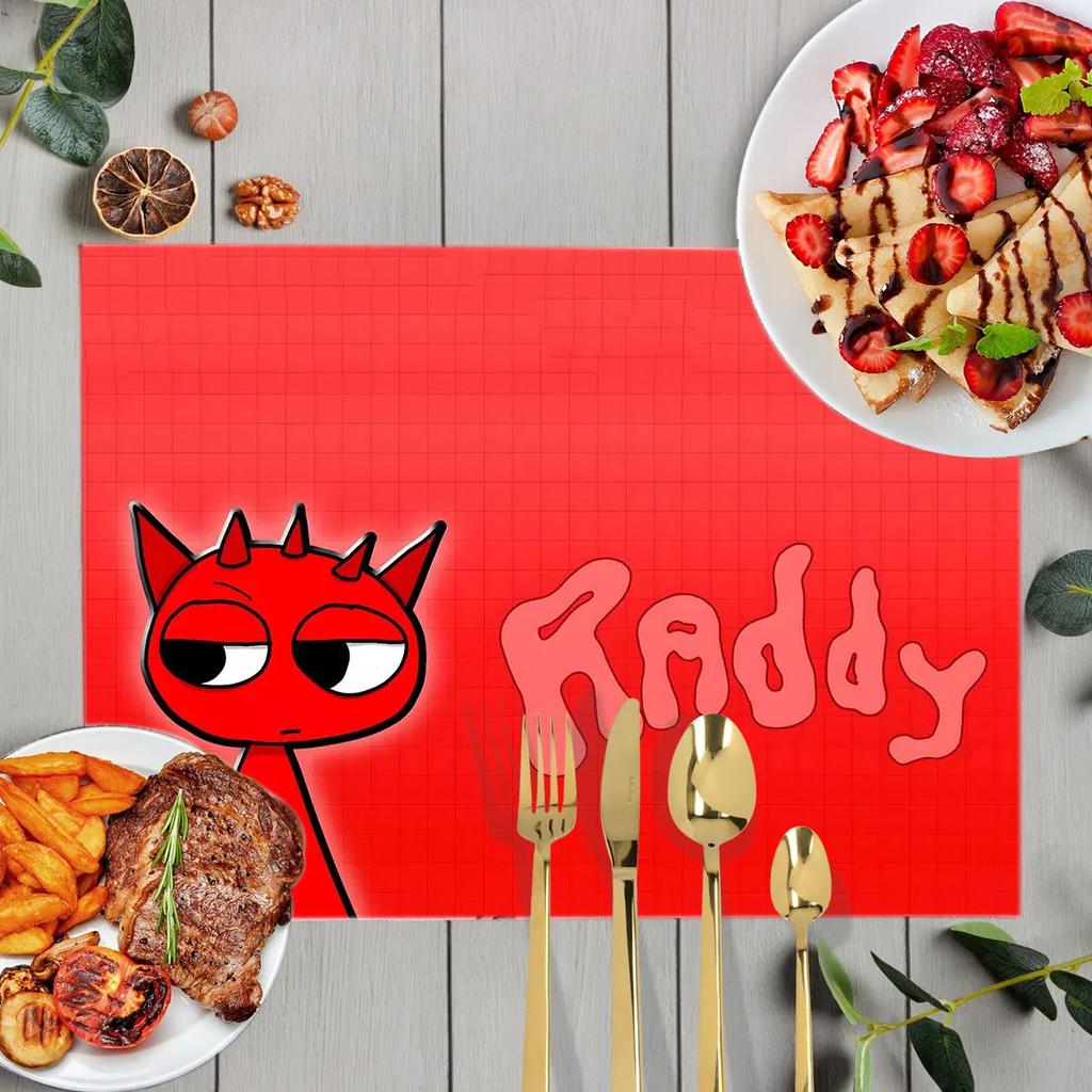 1 Stück Cartoon Sprunki Tischsets für das Essen Sprunki Incredibox Leinen Platzset Kaffeetassenuntersetzer Küchen Geschirrtrockenmatten