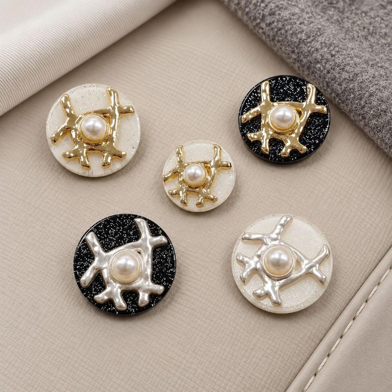 Decorative Sewing Buttons Faux Pearl Inlay Glitter Metal For Coat Jumper Cardigan Dress Round Buttons Diy Project