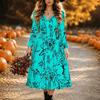 Halloween Women's Stripes Print Midi Dress A Line Dress Vacation Casual Daily Regular Fit  Long Sleeve V Neck Black  Spring Fall