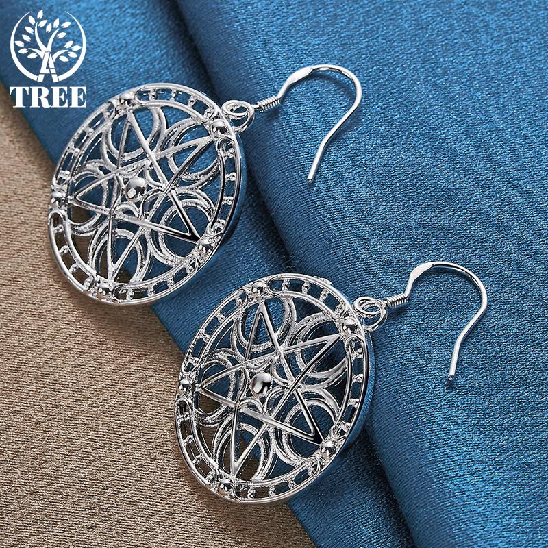 925 Sterling Silver Round Star Pendant Earring Jewelry