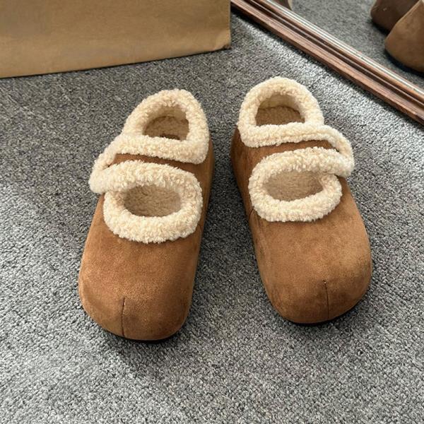 Fashion Shallow Mouth Korean Shoes Round Toe Loafers Fur All-Match Casual Female Sneakers Dress Flats Women 2025 New Winter Leisure Soli