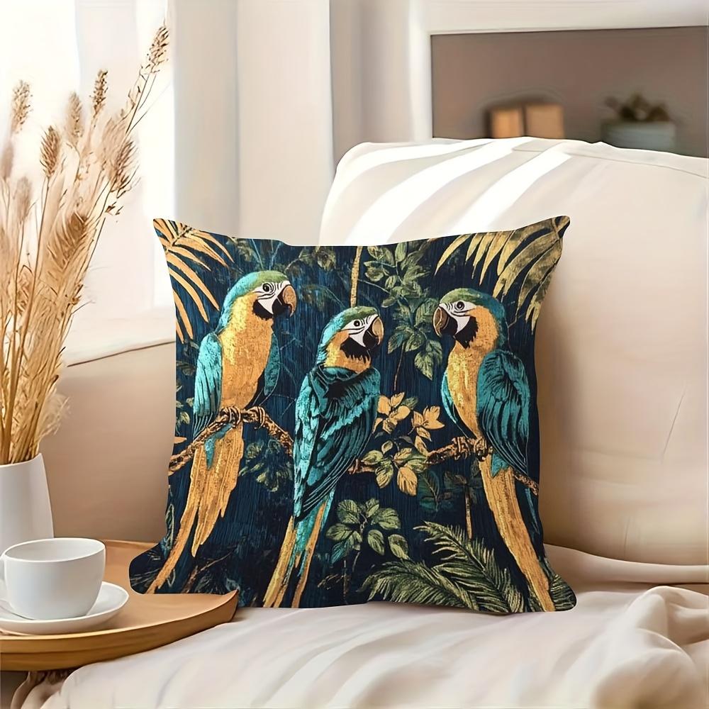 2D flach - Vintage tropischer Ara Papagei Kissenbezug Dschungel Botanisch Dekorative Kissenhülle für Zuhause Schlafzimmer Wohnzimmer