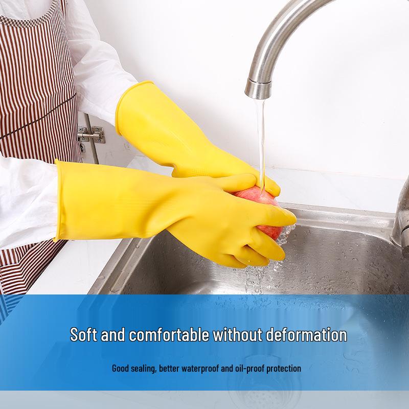 Extra Long Fleece-Lined Latex Dishwashing Gloves - Durable, Thickened Rubber for Household Cleaning