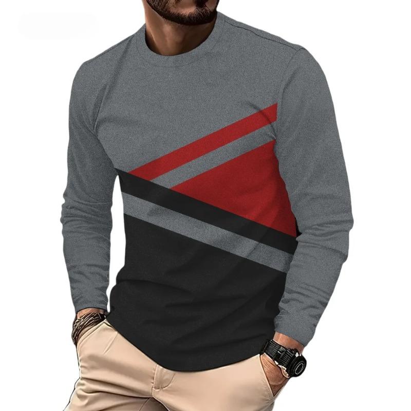 

Мужская футболка Модная полосатая футболка с 3D-принтом с длинным рукавом Мужская осенняя повседневная винтажная футболка с круглым вырезом Спортивный топ Универсальная мужская футболка XL
