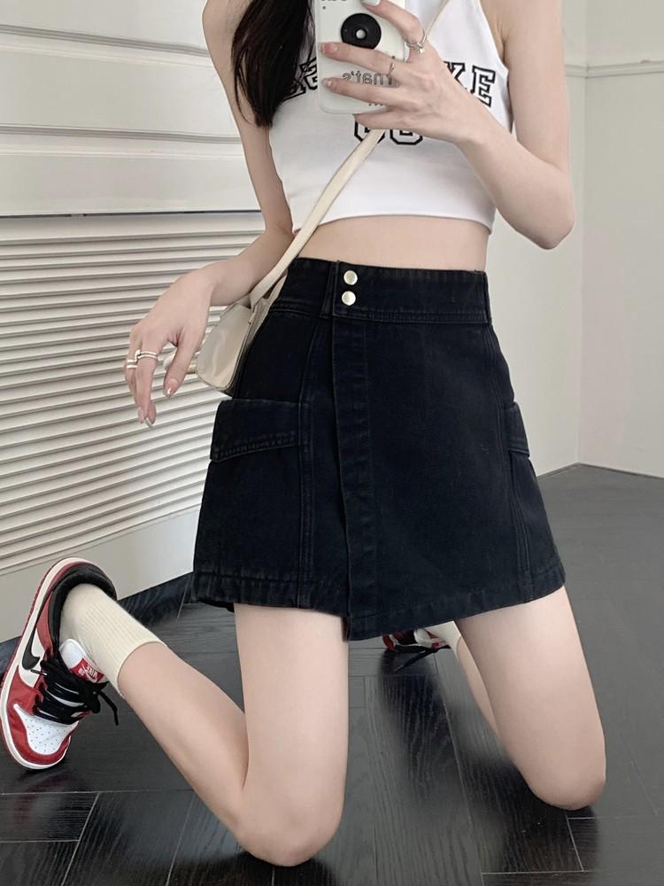 Plus Size Women s High Waist Denim Shorts with A-line Skirt Overlay Large