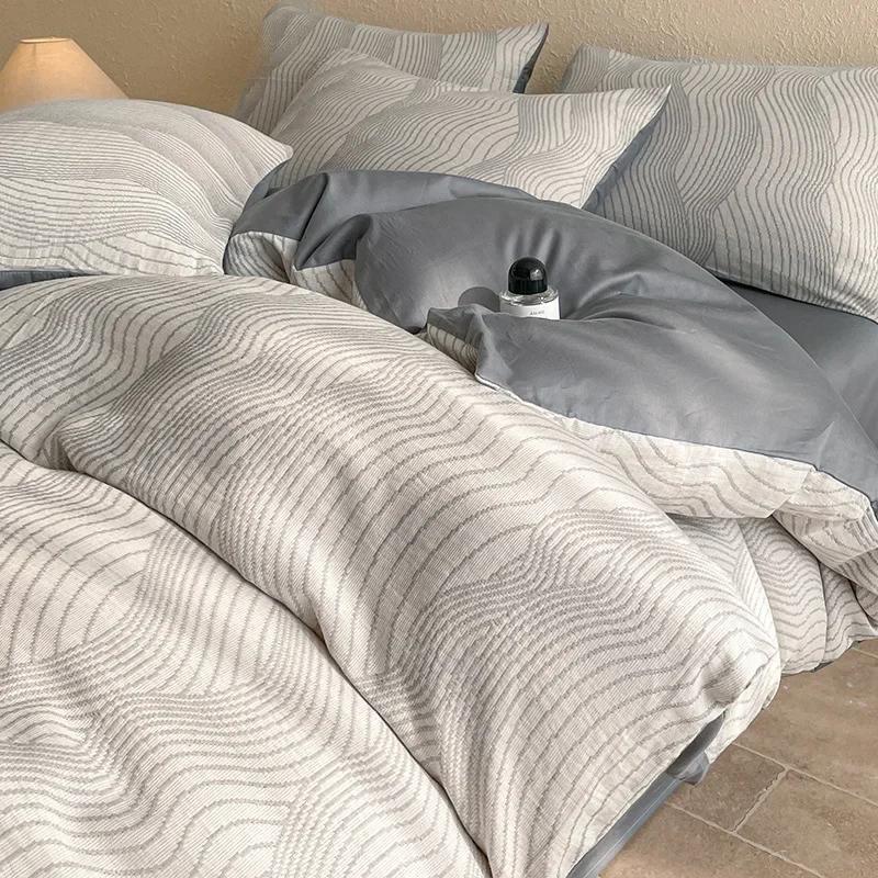 Light Luxury Soft Thick 100% Cotton Flat Sheet Sets Satin Jacquard Silky Bedding Set for Seasons Single Double Bed Comfort Set