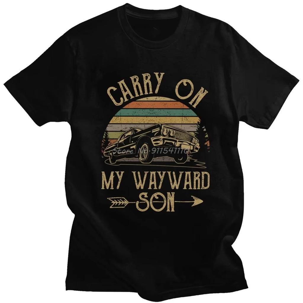 Supernatural TShirts Vintage Unisexs Women T Shirt Carry On My Wayward Son Dark Heather Unique Tee Shirt Printed Tshirt Clothing