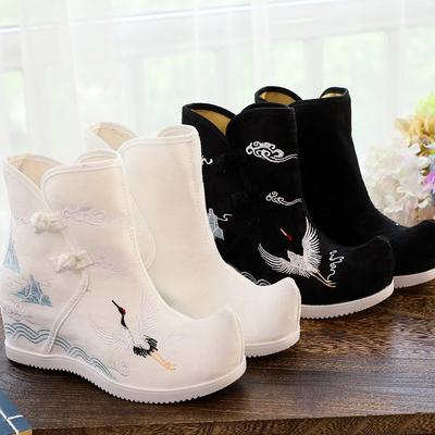 Yunjian, aumento de altura interior de 7 cm Zapatos Hanfu botines bordados estilo étnico zapatos de tela bordada botines de tela zapatos Hanfu