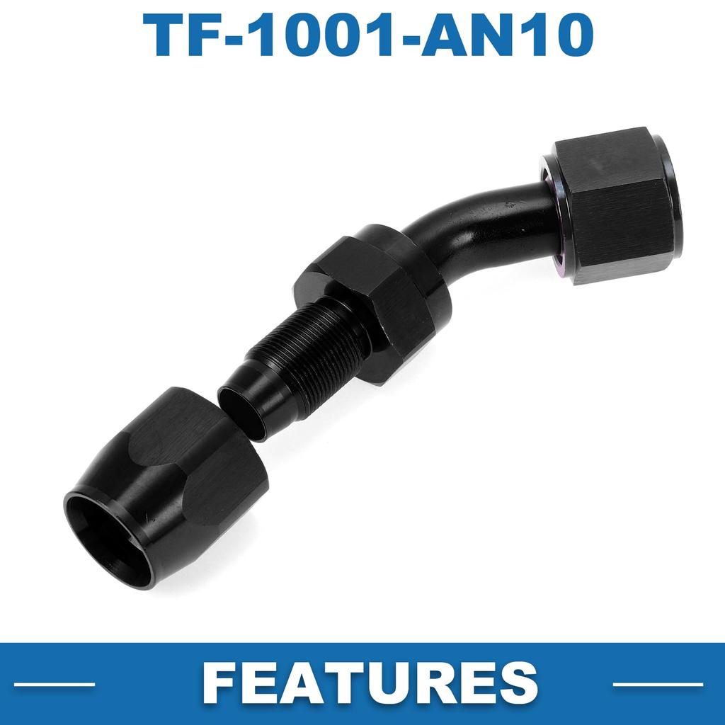 A ABSOPRO Female Flare Reducer Hose Fitting Adapter TF-1001-AN10 45° Fuel Line Connector with Aluminum O-Ring Black
