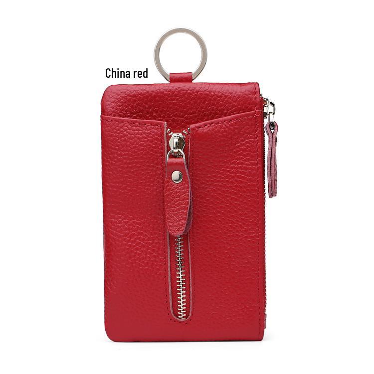 European Genuine Leather Key Holder & Multi-functional Coin Purse with Card Slots красный