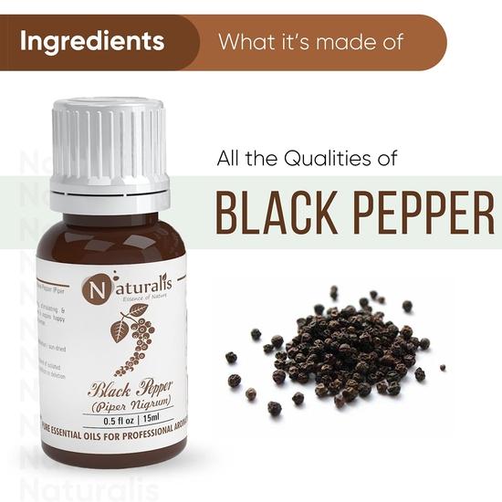 Naturalis Essence of Nature Black Pepper Essential Oil for Hair, Skin, Massage & Aromatherapy - 15ml