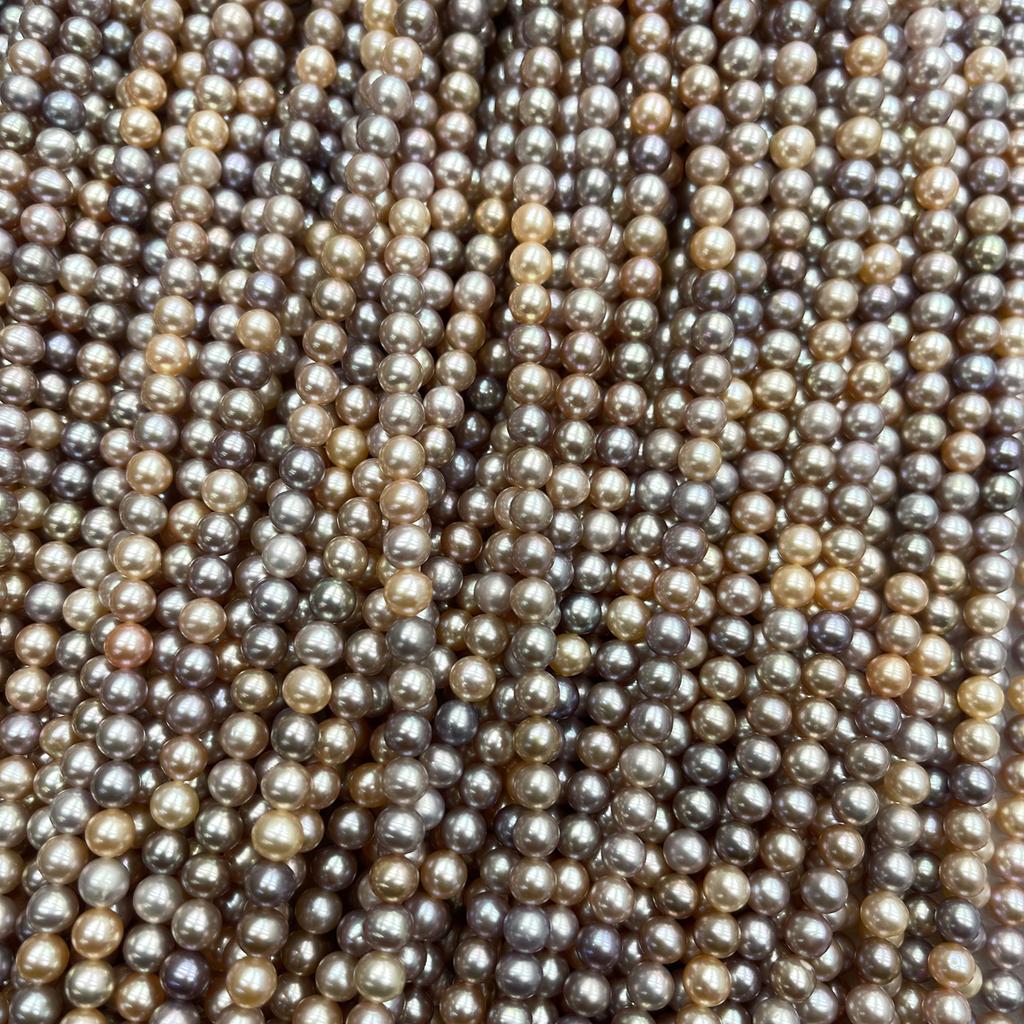 1String, Multi-colored Natural Freshwater Pearls, Boho Handmade Round Pearl Beads for Jewelry Making DIY Crafts (Beads 5-6mm, Length 36cm)