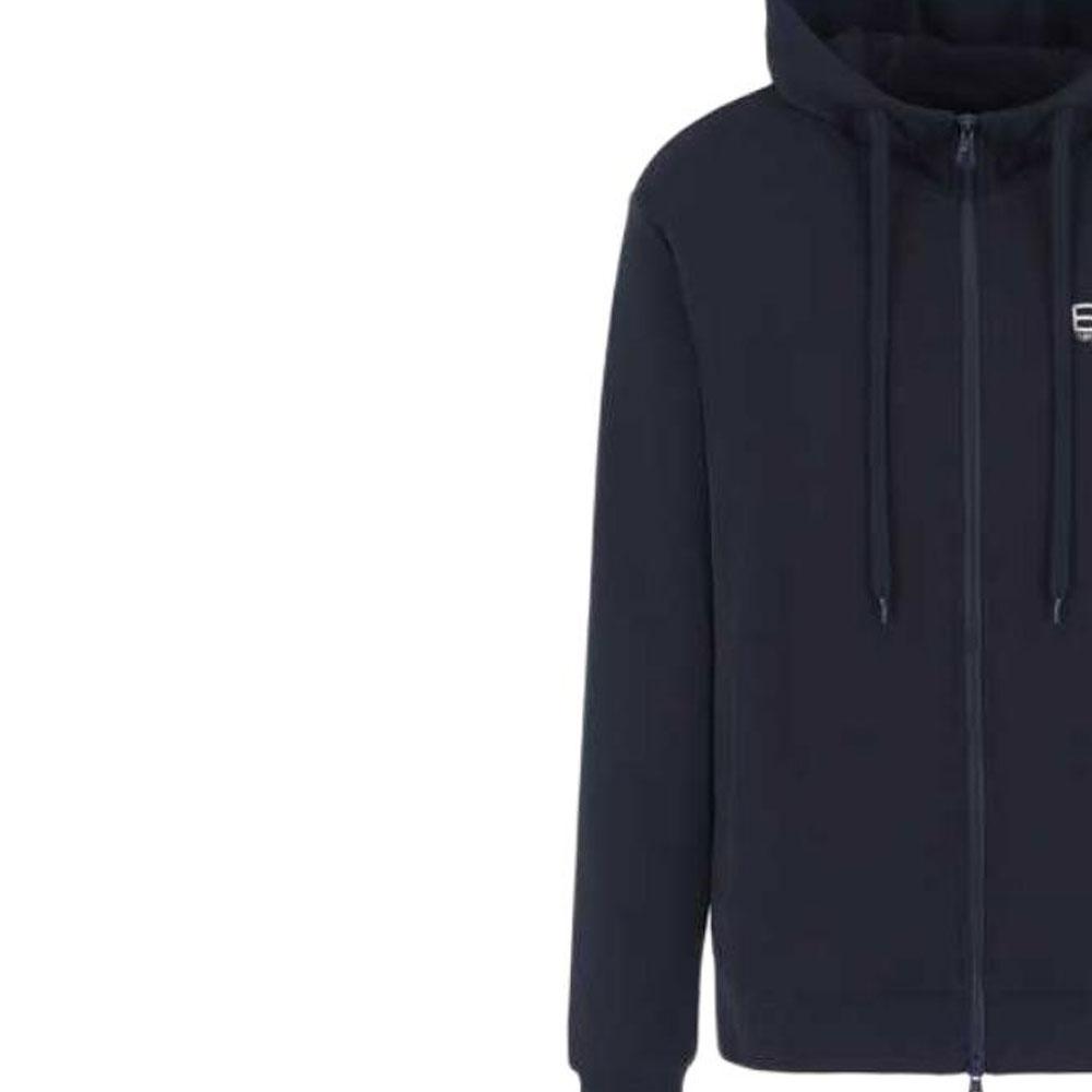 Emporio Armani Ea Fw24 Solid Color Drawstring Hooded Logo Print Cardigan Long Sleeve Sweatshirt Men Sweatshirt Navy-Blue 8NPM38-PJVTZ-1562