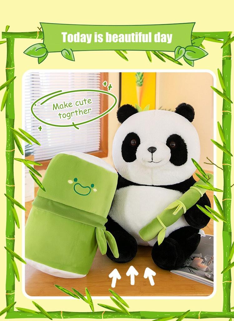 Non-Toxic 1 Set Cute Bamboo Tube Panda Plush Kawaii Tearful Panda Stuffed Animal Plushie Super Soft Hugging Pillow