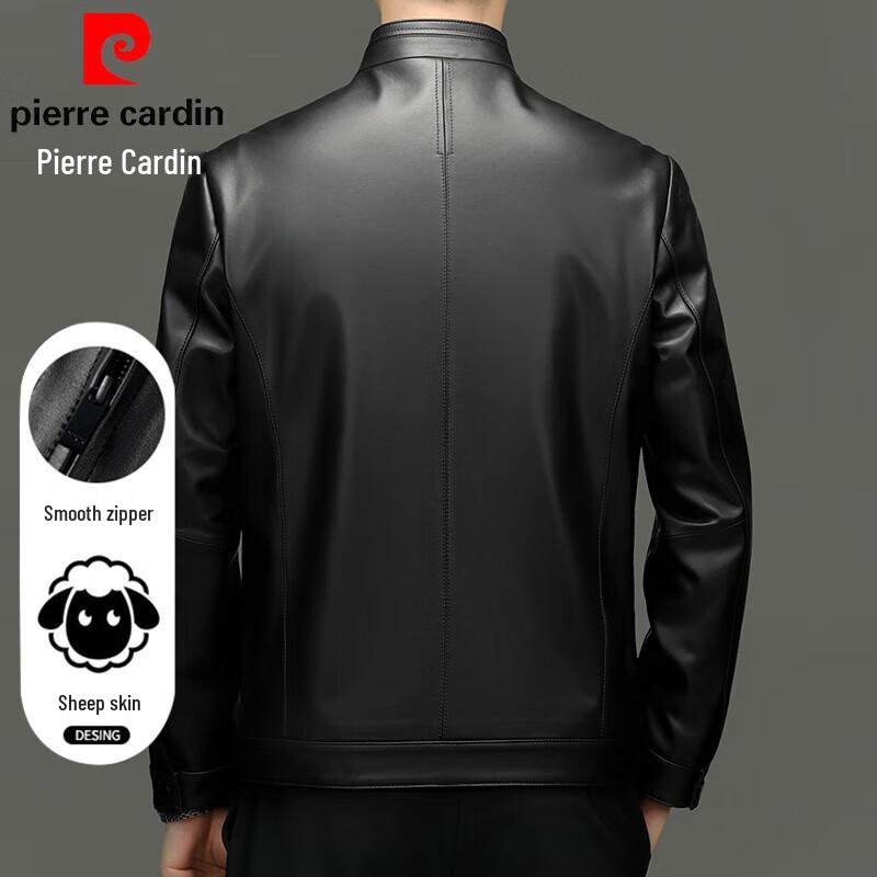 Pierre Cardin Men's Stand Collar Genuine Lambskin Leather Jacket