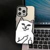 One-Finger Salute White Cat Pattern Phone Case For iPhone 17 16 15 13 12 11 ProMax Pro Plus Full Protection Funda Phone Case