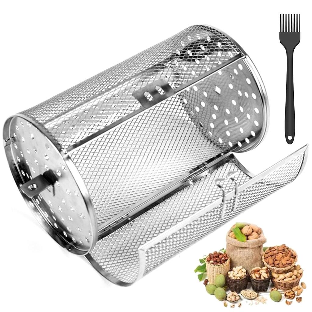 Rotisserie Basket Stainless Steel Grill Basket Oven 360° Rotating Grill Drum Cage Nut Coffee Bean Grill Basket Air Fryer Gadget