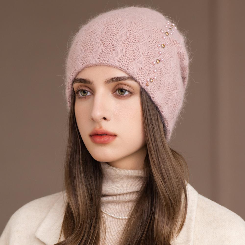 New Style Winter Women Hat Decorate Beanie Hat Rabbit Fur Blend Warm Winter Cap Y2K Female Casual Streetwear Knitted Hat