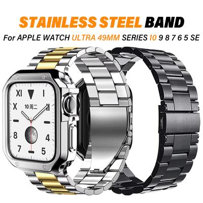 Stainless Steel Strap for Apple Watch Ultra 49mm 10 46mm 42mm TPU Case+band for Iwatch 9 8 7 6 5 4 45mm 44mm 41mm 40mm Bracelet