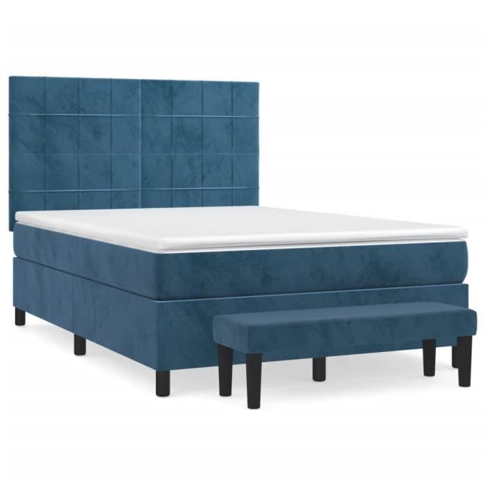 3137849 vidaXL Lit à sommier tapissier et matelas Bleu foncé 140x200cm Velours