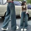 Spring and Autumn Girls Jeans Straight Wide Leg Denim Pants for Big Kids Soft Cotton Trousers  Loose Fit Casual Bottoms