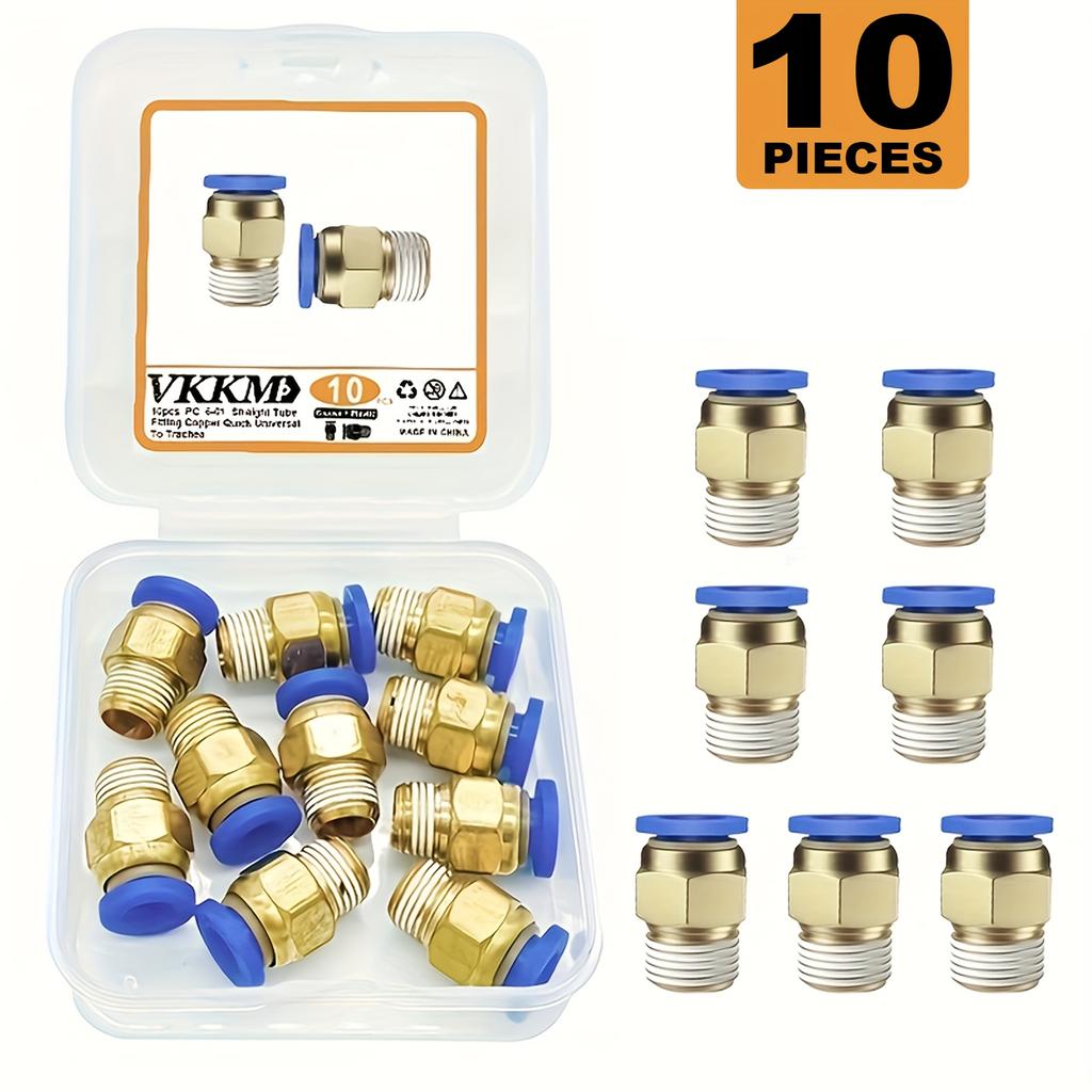 10 Pcs PC Pneumatic Quick Couplings, Copper Threaded Straight Air Hose Connectors, All-Copper Clamping Quick-Insert for Pneumati