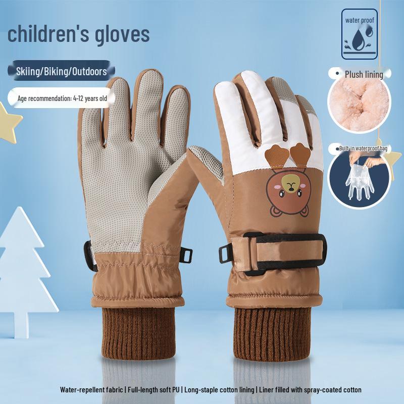 Warm Fleece-Lined Cartoon Winter Gloves for Kids & Adults - Windproof, Waterproof, Ski, Snow, Cycling Large
