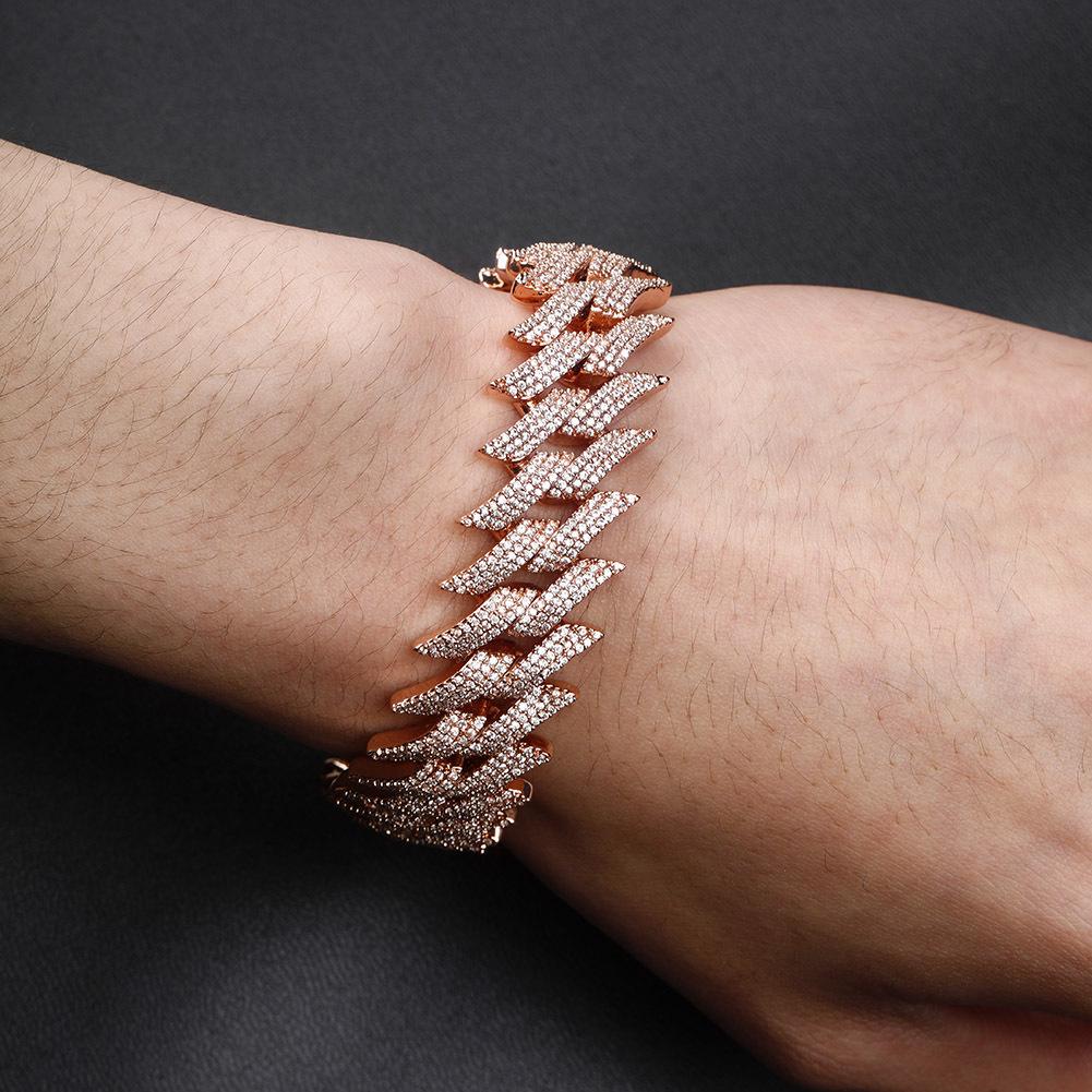 20mm Thorn Box Buckle Cuban Chain Zircon Hip Hop Men's Trendy Bracelet, Real Gold Plated