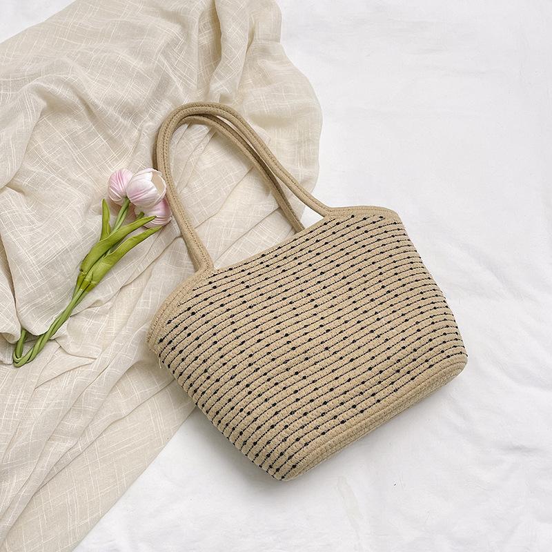 Woven cotton woven bag large capacity 2025 new summer versatile shoulder seaside vacation beach tote bag