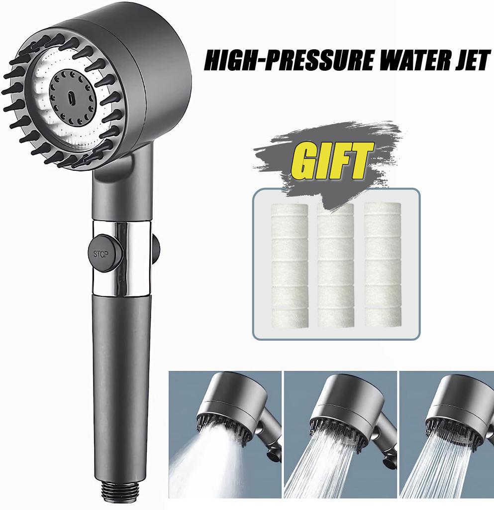 New Black High Pressure Filter Shower Rain Shower 3 Modes Adjustable Booster Filter with Hose Bathroom Accessory Set