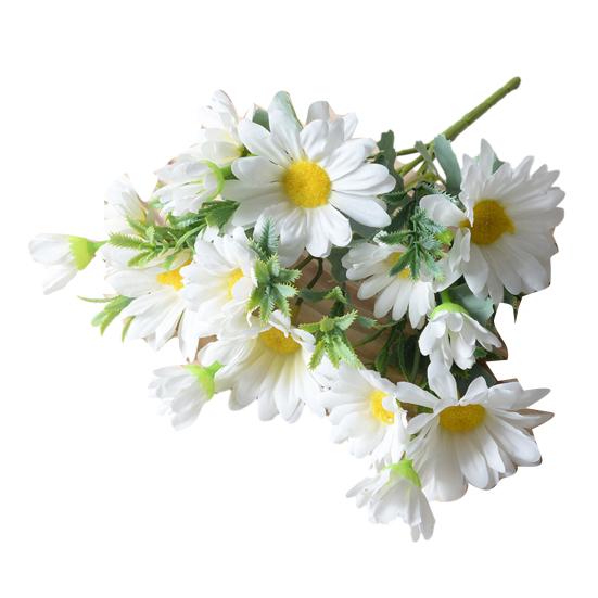 Artificial Flowers 27CM Height Small Bouquet Multiple Sun Chrysanthemum Heads Green Leaves