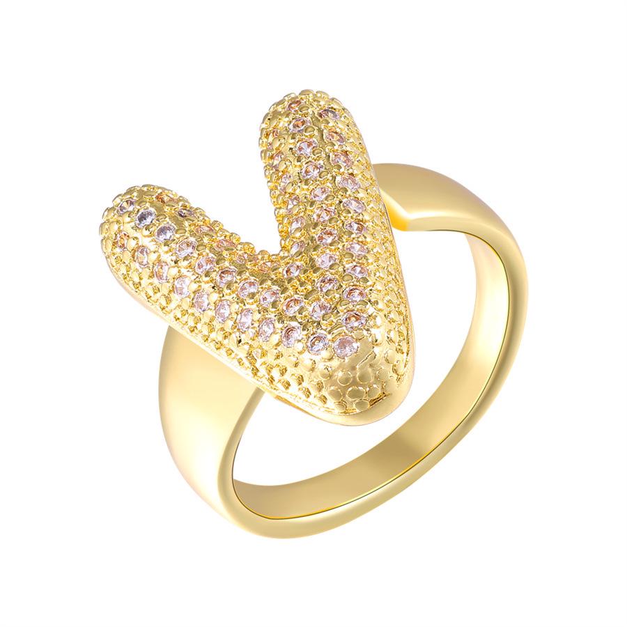 Zirkon Kupfer Mikro-Eingefasst 26-Buchstaben Offener Ring - Europäischer & Amerikanischer Weihnachtsschmuck