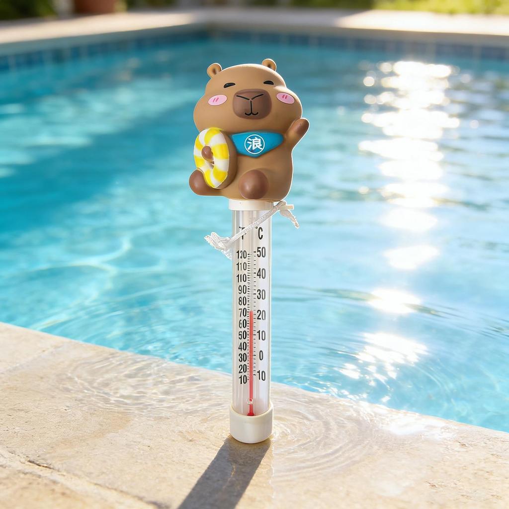 Pool Floating Thermometer With String Rubber Capybara Floating Water Thermometer For Hot Tub Swimming Pools Spas Hot Tubs