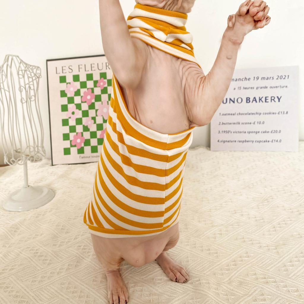 Spring Autumn Winter Sphynx Cat Clothes Thicken Kittens Jumpsuit For Sphinx Cats Striped Hoodies Warm Costume DevonRex Shirt