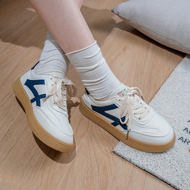 Dexun shoes women's lace-up sports niche 2025 spring new leather surface white shoes soft sole women's shoes casual sports board